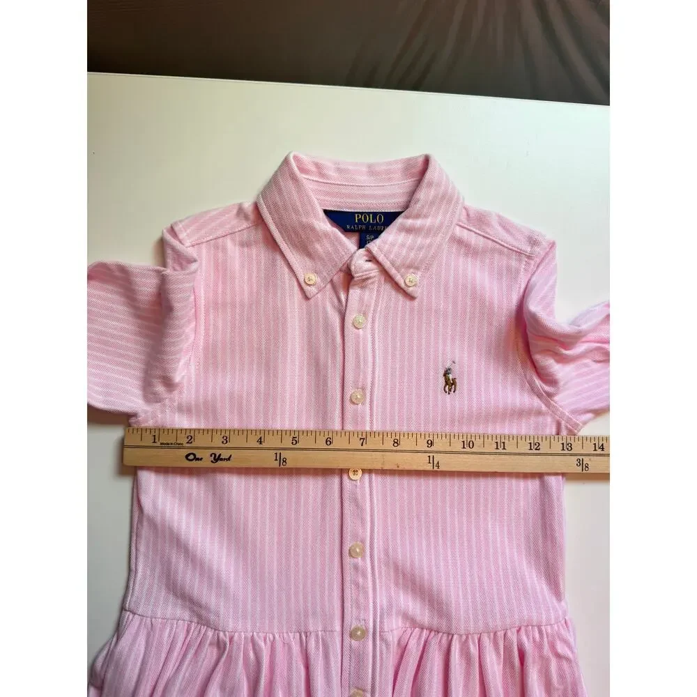 Polo Ralph Lauren Girls S/7 Button Front Oxford Shirt Dress Long Sleeve Striped